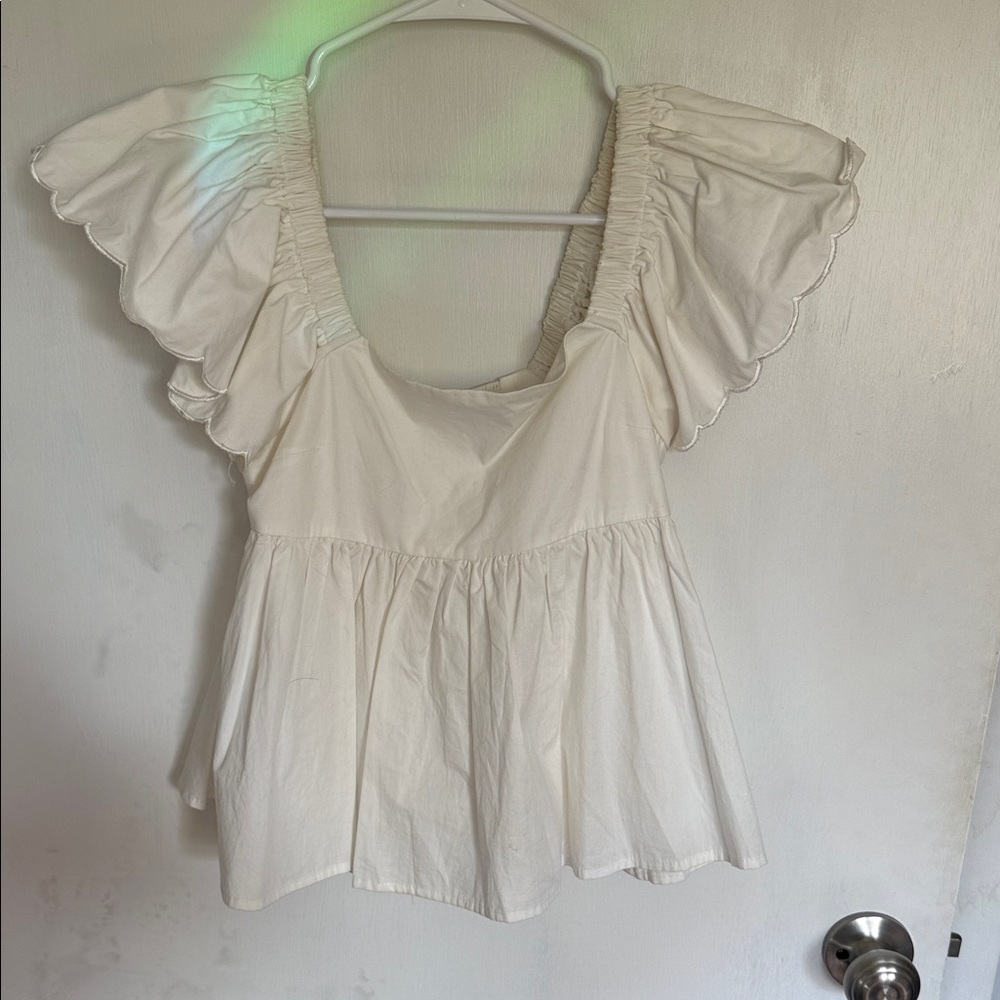 Altar'd State Cream Ruffle Sleeve Blouse